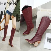 Женские сапоги до колена ковбойские сапоги Вестерн для женщин, высокие зимние сапоги женская обувь женские ковбойские ботинки с острым носком zapatos de mujer