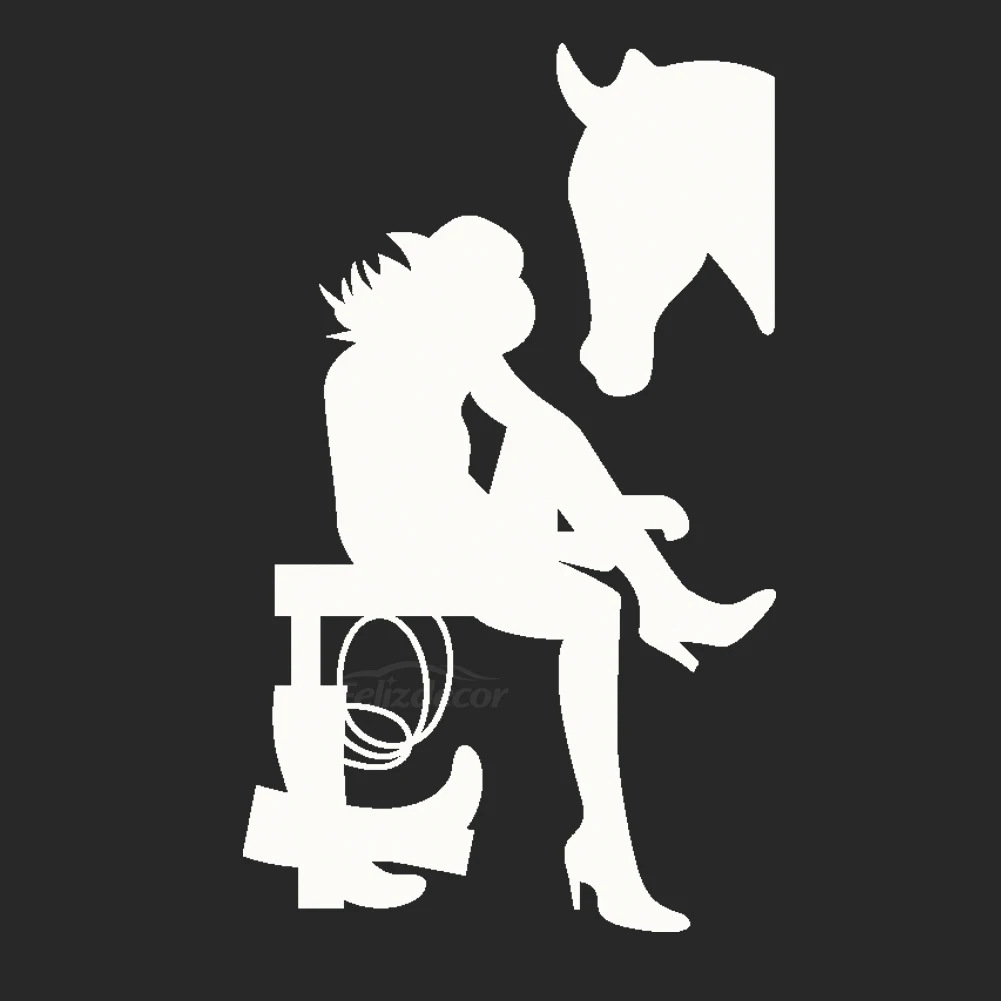 

Long-Haired Girl Sitting On The Bench And Putting Her Boots On The Horse Car Sticker For Car Window Door Design Decal ZP179