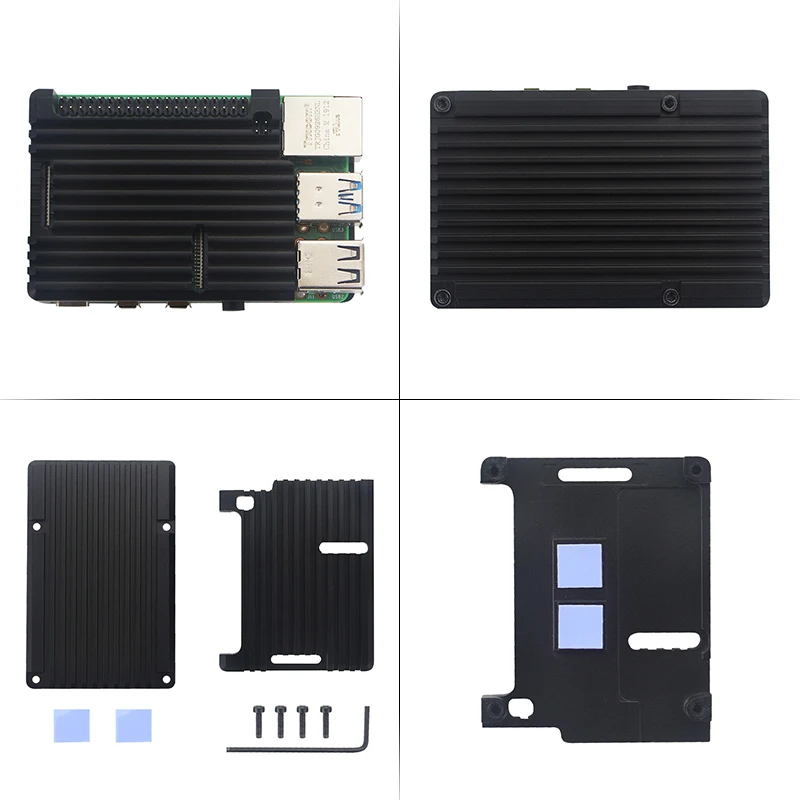  Original Raspberry Pi 4 Model B Kit Dual Fan Aluminum Case + Switch Power Adapter + Micro HDMI Cabl