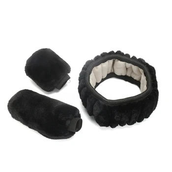 

3Pcs/Set Black Comfortable Plush Car Bumper Cover Steering Wheel Cover Manufacturer Universal Three-Piece