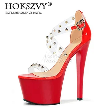 

HOKSZVY 13cm Heels New Classic Super High Heels Transparent Crystal Sandals Show Bridal Wedding Shoes LYP