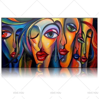 

Big eyes girls canvas art Handmade Picasso style oil painting modern abstract woman figures wall pictures for living room decor
