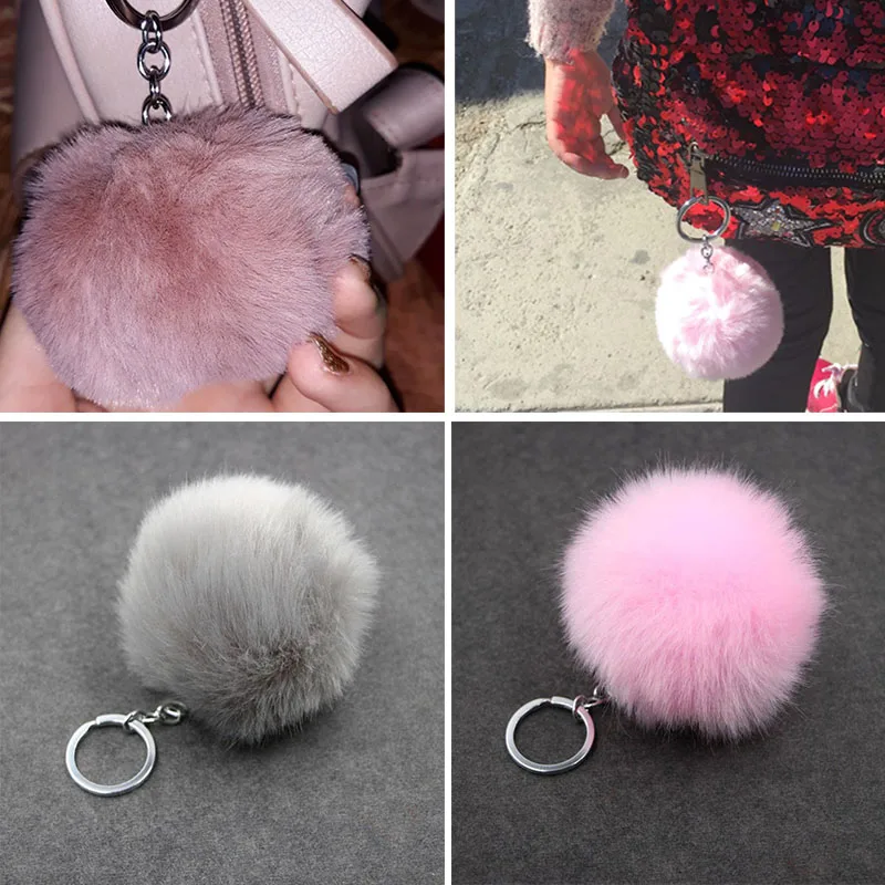 Fluffy Fur Pompom Key Chain Plush Toys for Children Soft Artificial Rabbit Fur Ball Keyring Girls Bag Hang Pendant Kids Gift Toy