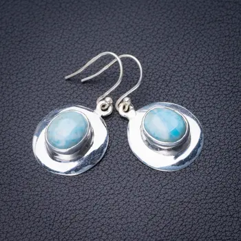 

StarGems Natural Caribbean Larimar Handmade 925 Sterling Silver Earrings 1.5" D7105