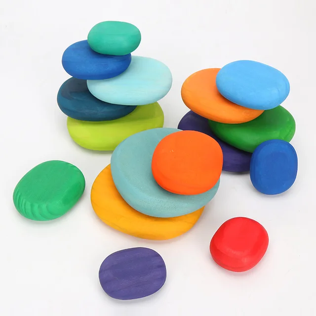 Wooden Rainbow Block Wood Stacking Toys Grimms Rainbow Building Blocks Balls Montessori Eductaional Toy Kids Rainbow Stacker 5