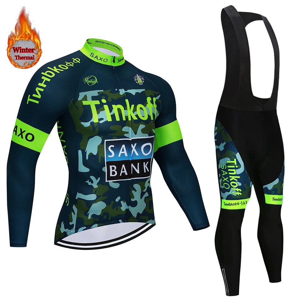 cycling jersey set Maillot Ropa Ciclismo Invierno Tinkoff зимняя велосипедная футболка из теплого флиса с длинными рукавами, комплект велосипедная одежда - Цвет: cycling jersey set