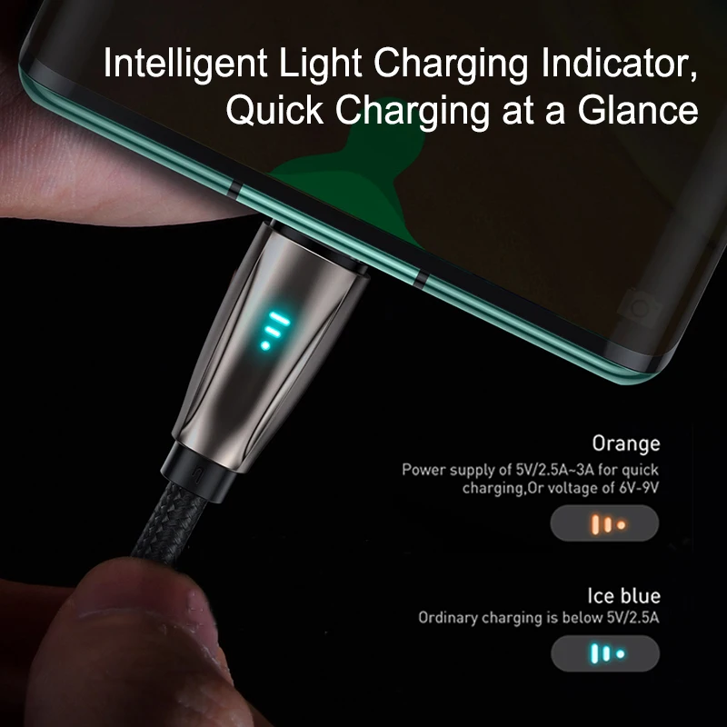 Baseus 3 А usb type-C кабель 18 Вт Интеллектуальный светильник кабель для зарядки для Huawai samsung USB C type-C кабель для зарядки и передачи данных