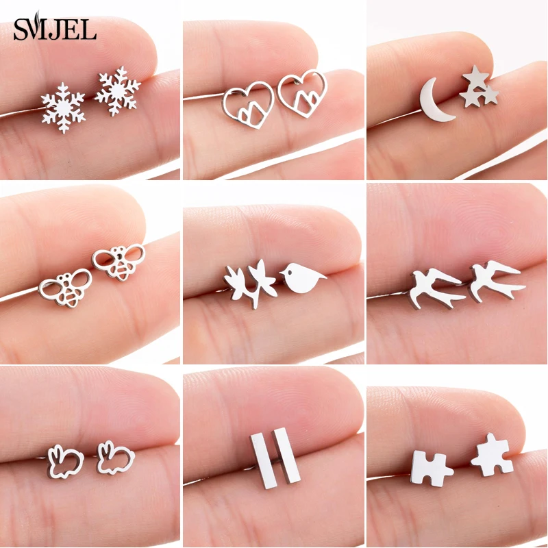 Серьги-снежинки женские SMJEL из нержавеющей стали с треугольными вставками |