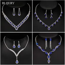 BLIJERY, Модный Королевский синий кристалл, свадебный ювелирный набор для невесты, для женщин, посеребренное ожерелье, серьги, свадебные ювелирные наборы