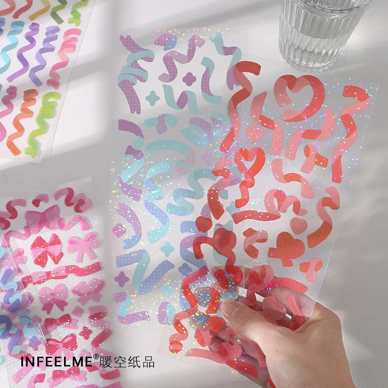 다채로운 리본 접착 스티커, 스크랩북킹, 저널링, 아트 & 공예 DIY 장식 라벨, 플래너, 다이어리, 북용