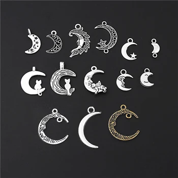 

28pcs Mix Silver Color/Bronze Moon And Cat Charms Connector Pendant DIY Handmade Jewelry Making Accessorie M199