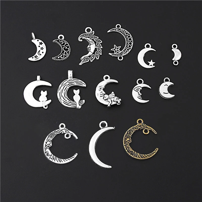 28pcs Mix Silver Color/Bronze Moon And Cat Charms Connector Pendant DIY Handmade Jewelry Making Accessorie M199