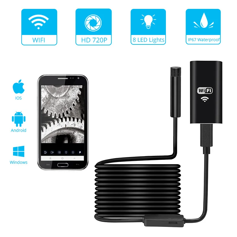 KERUI 1200P WiFi Endoscope Camera Waterproof Inspection Snake Mini Camera USB Borescope for Car for Iphone & Android Smartphone