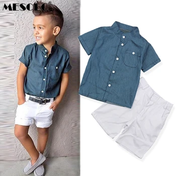 

Boys Fashion Clothes Set Denim Short Sleeve Top Shorts 2 Piece Set Denim Shirt Set Children's Clothes Set