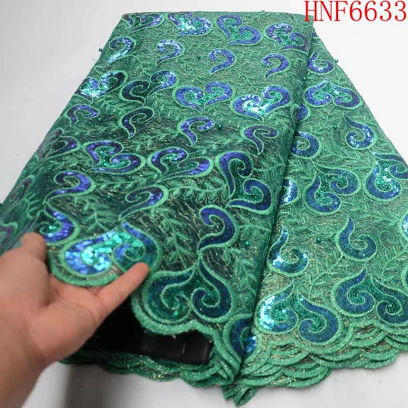 

Green Color Sequined African Beads Lace Fabric French Mesh Net Lace Fabric For Evening Party Dress 2019 Nigerian Sequins Lace