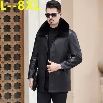 

Leather Jacket Men Coat Winter Mens Clothing Autumn Fashion Middle Length Pure Color Leather Streetwear куртка мужская кожаная