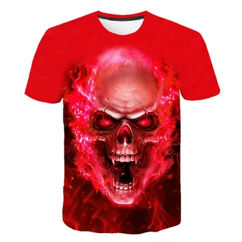 

2020 latest fashion men's short-sleeved shirt round neck T-shirt 3D printing fashion skull shirt casual breathable top