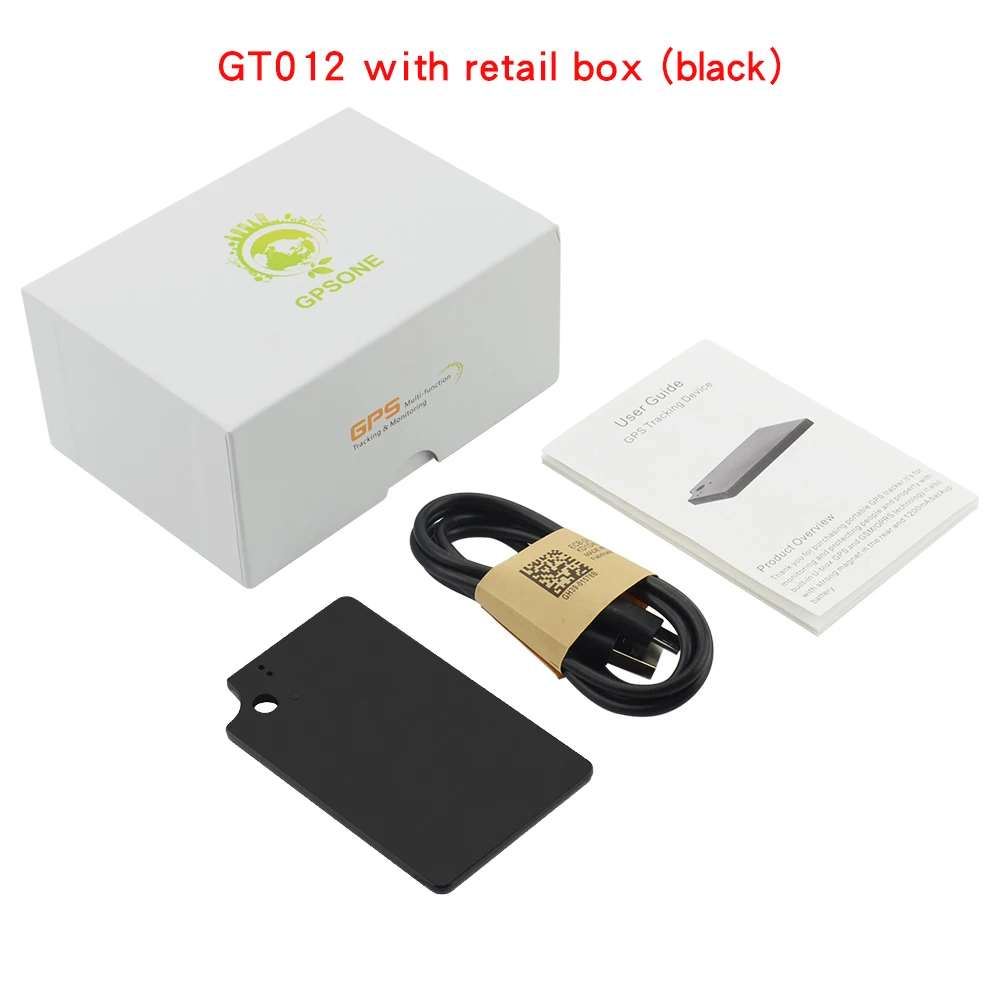 Black with box GT012 ультра-тонкий стиль карты мини автомобиль персональный анти-потеря gps трекер для пожилых людей детей автомобиль в реальном времени отслеживания гео-забор SOS - Цвет: Black with box