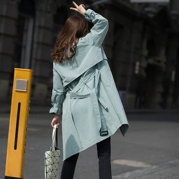 

New Arrival Mid-length Thin Female Trench Coat Oversize Vintage Fashion Women Clothes Spring Outwear Solid Chic Long Trench