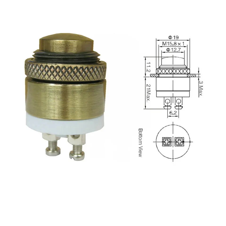 16MM Pulsante Campanello in Ottone, Pulsante Momentaneo Impermeabile