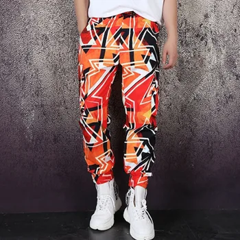 

Homens moda padrão impressão streetwear hip hop solto casual harem calças de carga masculina joggers sweatpants