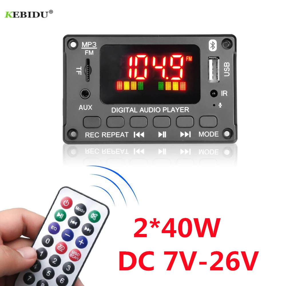 2*40W Amplifier MP3 Decoder Board 7V-26V Big Color Screen Bluetooth Car MP3 Player USB Recording Module FM AUX Radio For Speaker