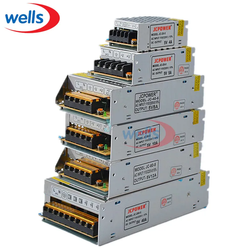 Lighting Transformer DC5V 12V 24V 1A 5A 10A 20A 30A 60A LED Lights Driver for LED Strip Power Supply 60W 100W 200W 300W 600W