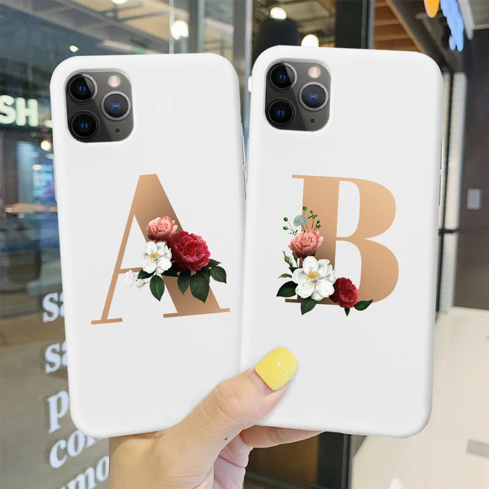 

Custom letter A B C D candy white matte soft TPU case for iPhone 11 Pro MAX SE 5 6 6S 7 8Plus MAX XR XS X luxury floral cover