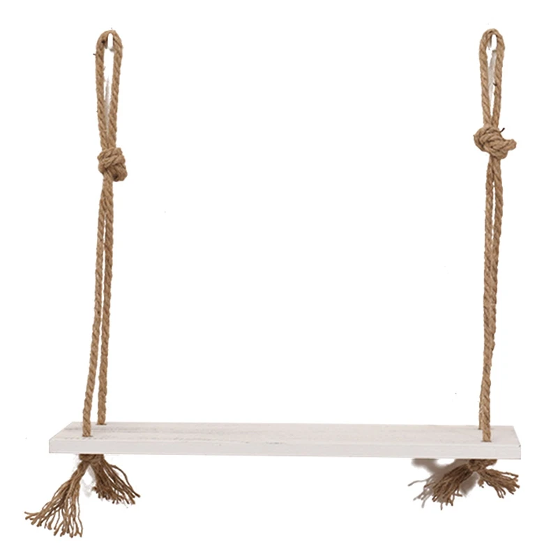 

Wooden Hanging Shelf Swing Rope Floating Shelves Jute Rope Wall Display Rack Wall Decoration Shelf Wall Hanging Storage Rack