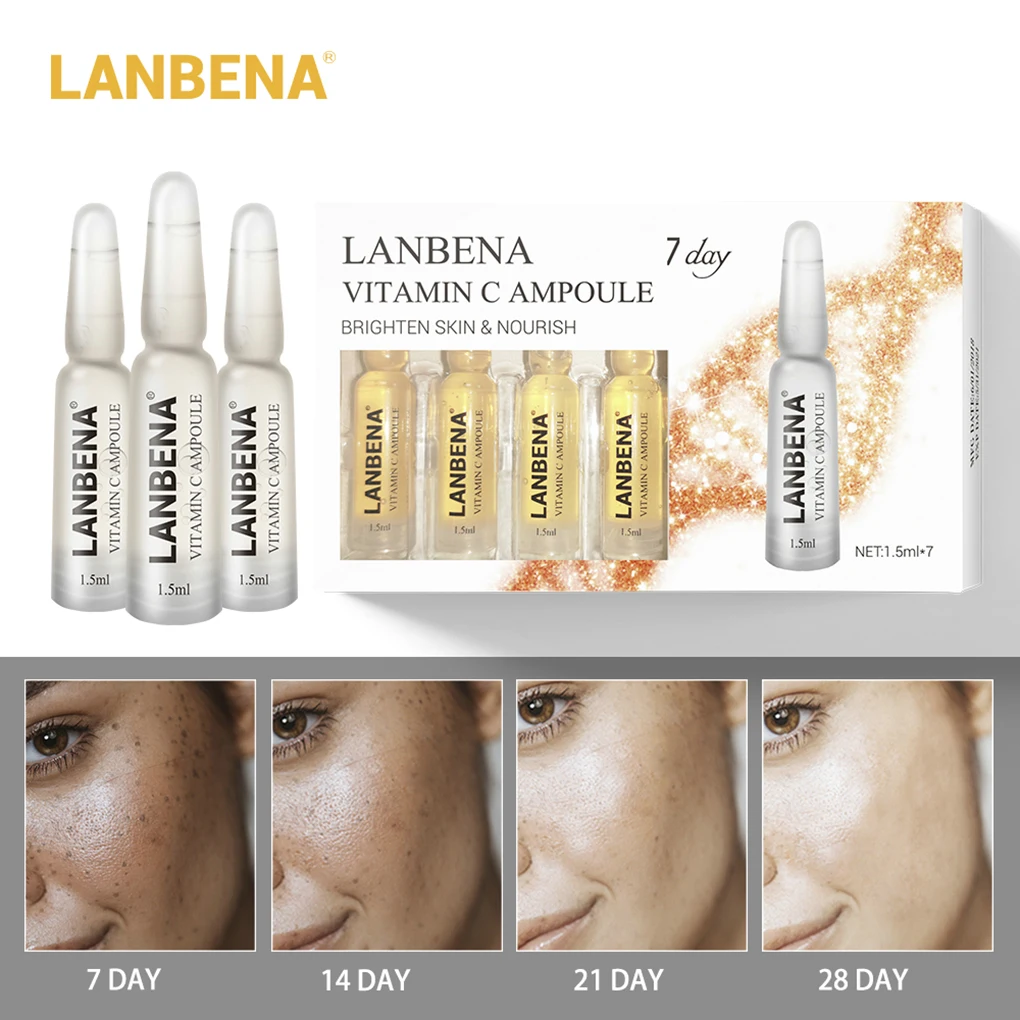 7 шт/1 коробка LANBENA ампула отбеливающая эссенция укрепляющая анти-уменьшение морщин тонкие линии увлажняющий уход за кожей