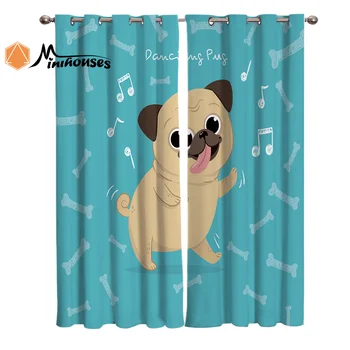 

Dancing Pugs Note Bones Cartoon Curtains Window Living Room Curtains Kitchen Indoor Window High Blackout Curtain