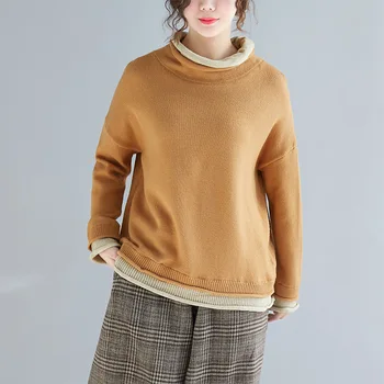 

Johnature Korean 2020 Autumn New Casual Knitted Turtleneck Sweater Women Clothes Simple Loose Pullovers Solid Color Sweaters