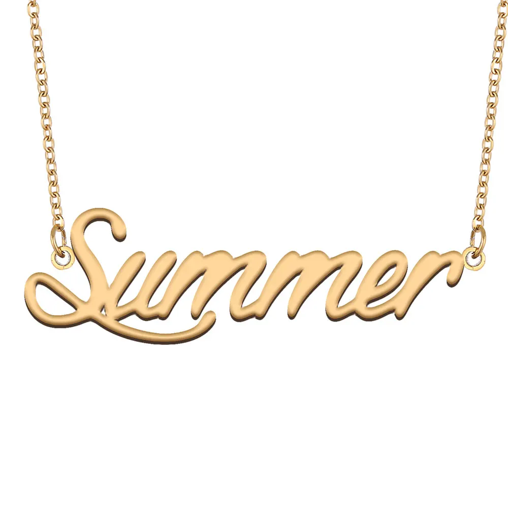

Summer Name Necklace for Women Personalized Stainless Steel Jewelry Gold Plated Nameplate Pendant Femme Mother Girlfriend Gift