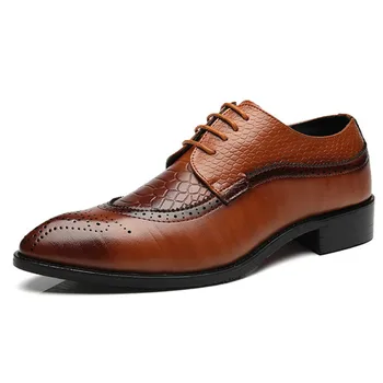 

PACIFIC OCEAN British Style Men Classic Business Formal Shoes Pointed Toe Retro Bullock Design Men Oxford Dress Shoes
