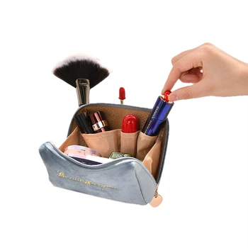

Flannel Clutch Bag English Embroidery Smooth Zipper Multifunction High Capacity Cosmetic Storage Bag