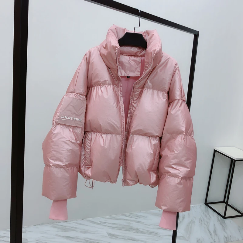 Bright pink winter down jacket female coat 2019 new short slim winter down coat women clothing whit