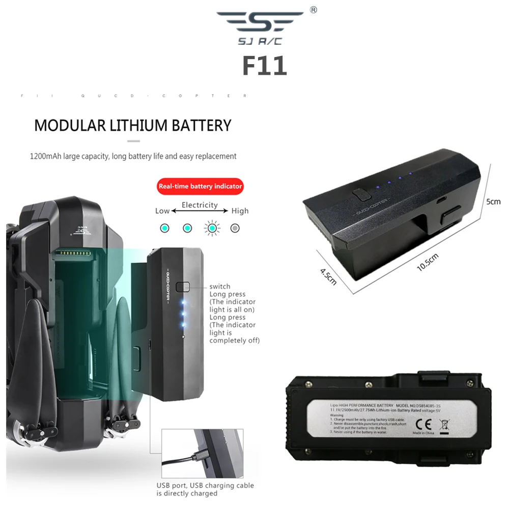 Оригинальный литиевый аккумулятор SJRC F11 11 1 в 2500 мАч для радиоуправляемого дрона