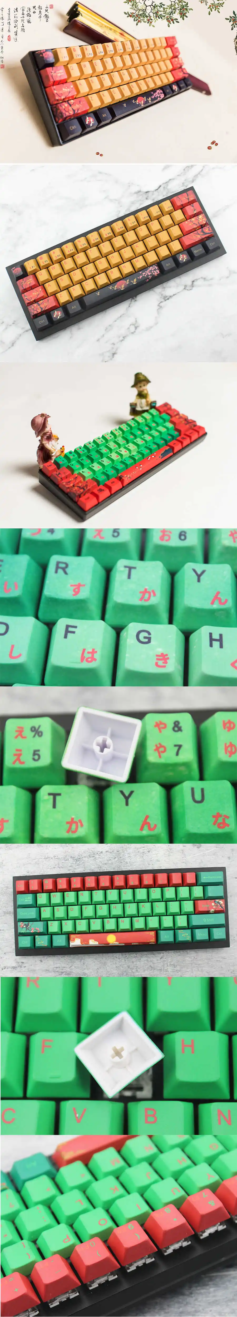 OEM пять Сторон Sub краситель Вишневый профиль толстые PBT колпачки для механической клавиатуры красный желтый зеленый цвет шрифт Ansi Gh60 Xd60
