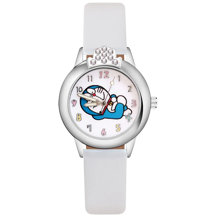 Мультфильм Doraemon Кристалл Стиль Детские часы Дети студентка девушки кварцевые Кожаный ремешок наручные часы JK73