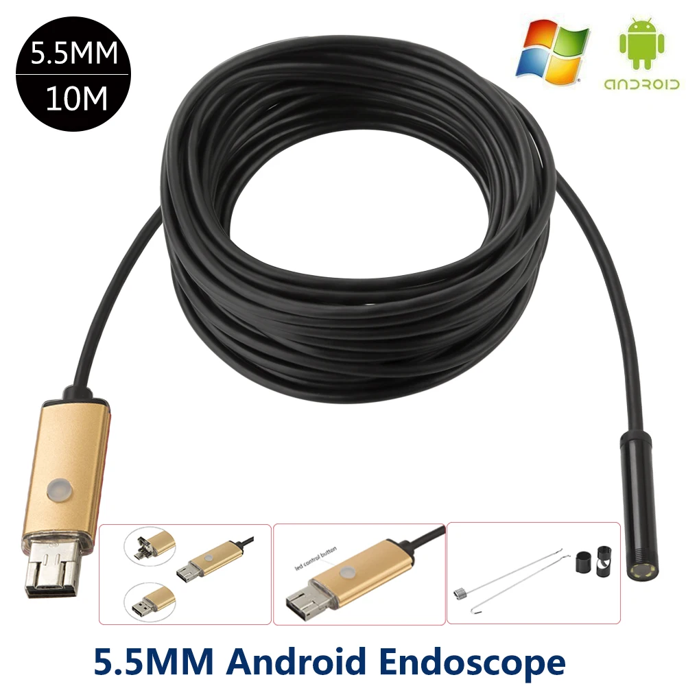 Phone Android Endoscope Waterproof Borescope Micro USB Inspection Video Camera 5.5mm lens 5/10M 6 leds Hd 640*480 For Smartphone