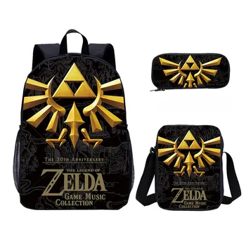 

3Pcs/Set Portfolio School Bags Boys Girls The Legend of Zelda 3D Printing Backpack Kids Bookbag Rucksack Mochila Escolar