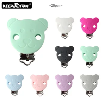 

Keep&Grow 20Pcs Bear Silicone Pacifier Clip Food Grade Baby Teethers Metal Clips Holder Soother DIY Tool Nursing Toy Accessories