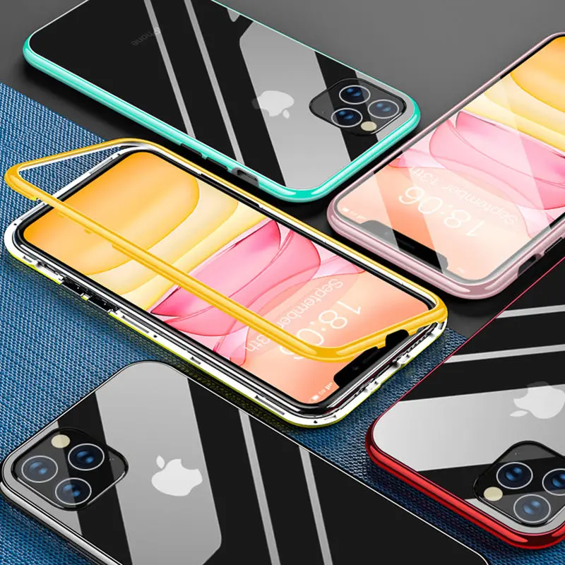 Магнитный адсорбционный чехол для телефона для iPhone 11 11 Pro Max XR XS Max X 8 7 6 6S Plus карамельный цвет металлическая рамка стекло задняя крышка Капа