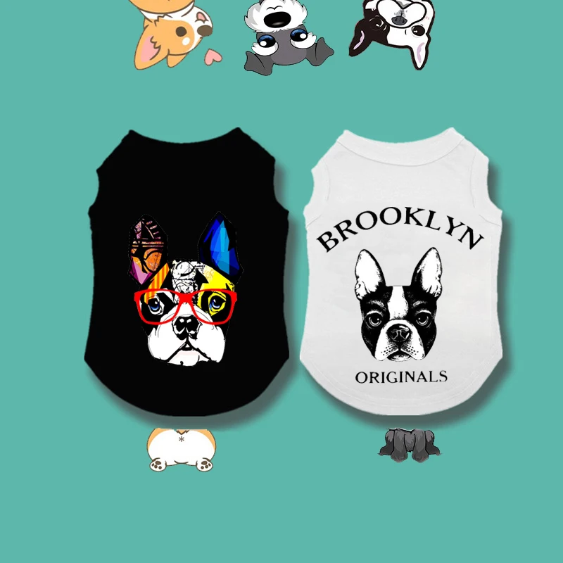 

New Dog Clothes For Pet Letter Print Cartoon Animal For Small Medium Pets Cat Dog Shirt T-shirt Vest Pet Puppy French Bulldog