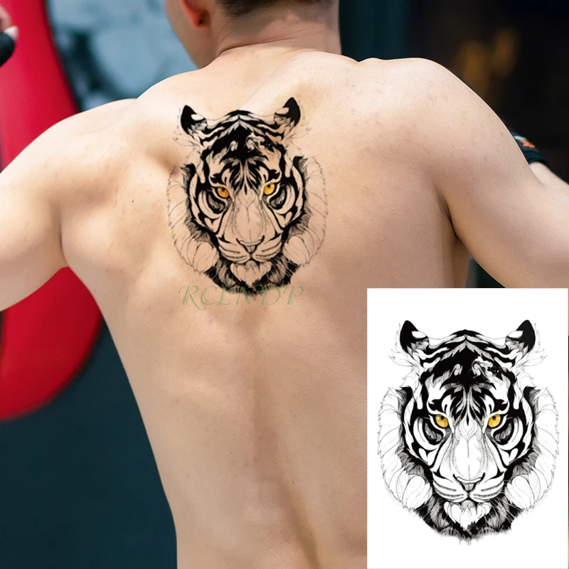Waterproof Temporary Tattoo Sticker tiger king head animal yellow eye tatto stickers flash tatoo fake tattoos for men women kid