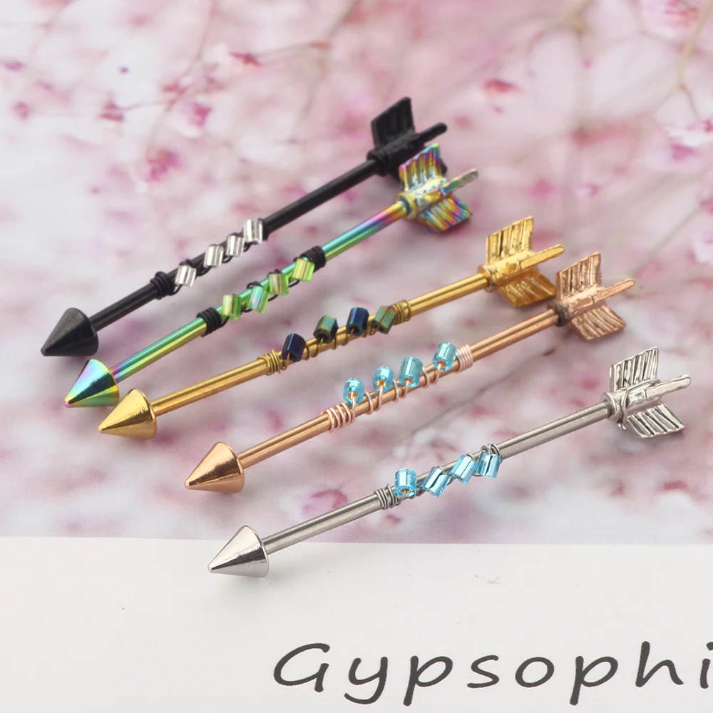 Arrow 14G Stainless Steel Industrial Barbell Earring Cartilage Body Piercing Jewelry 38mm 1&1/2 Inch Industrial Piercing Bar