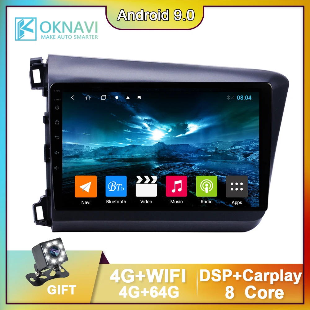 Стереопроигрыватель с сенсорным IPS экраном для Honda Civic 2012 2015 GPS навигация Android 9 0 4G Wi