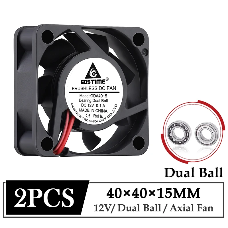 2Pcs Gdstime DC 12V Fan 40mm 4015 Micro Dual Ball Brushless Humidifier Cooling 4cm 40MMx15MM Laptop Computer Cooler | Компьютеры и