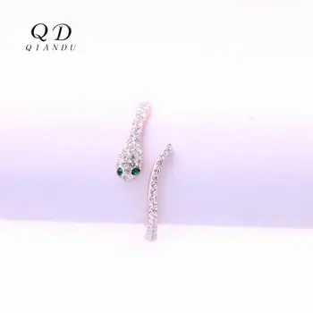 

Qian Du stainless steel rose gold lady ring with transparent crystal snake shape opening ring lady personality jewelry