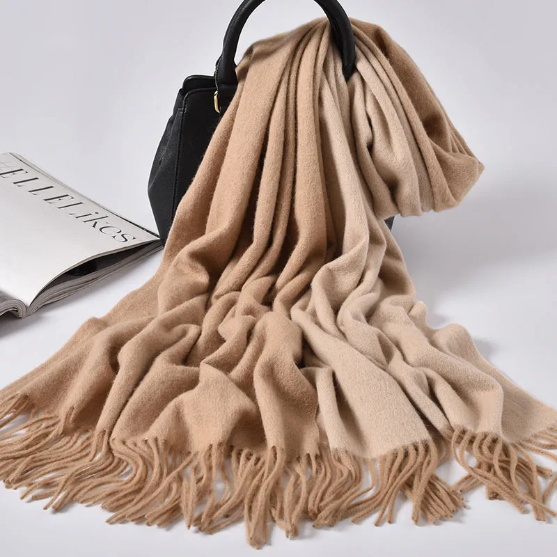 

Women 100% Pure Wool Scarf Camel Two-sided Available 2019 Brand Warm Shawls and Wraps for Ladies Solid Warps Winter Wool Scarves